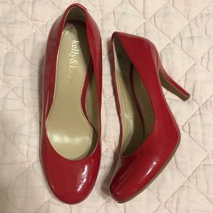 Kelly and Katie red patent leather heels